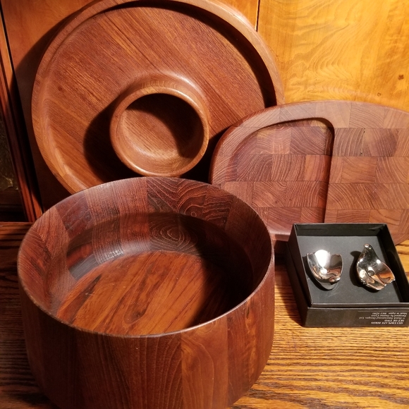 mcm DANSK teak 4 pc SERVING SET lg BOWL cut board